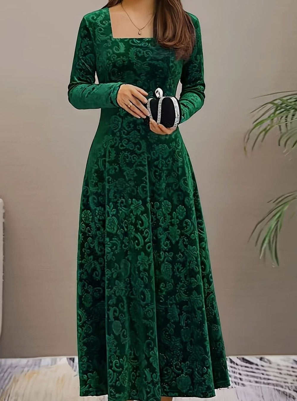 Sienna | Timeless Floral Embossed Velvet Dress A-Line Midi