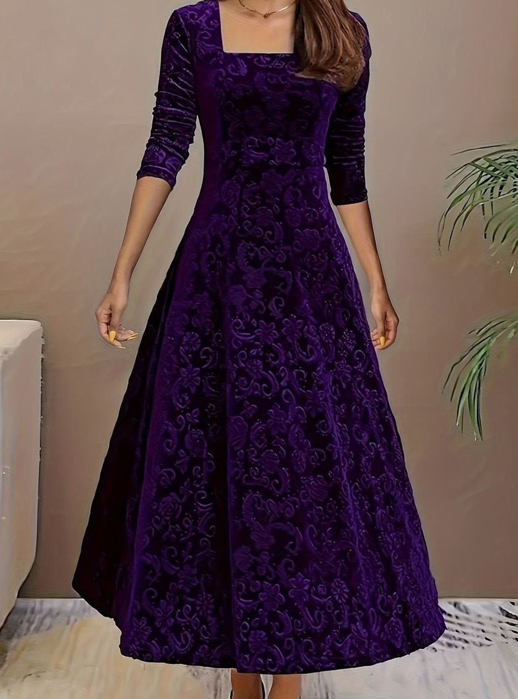 Sienna | Timeless Floral Embossed Velvet Dress A-Line Midi
