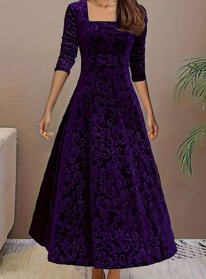 Sienna | Timeless Floral Embossed Velvet Dress A-Line Midi