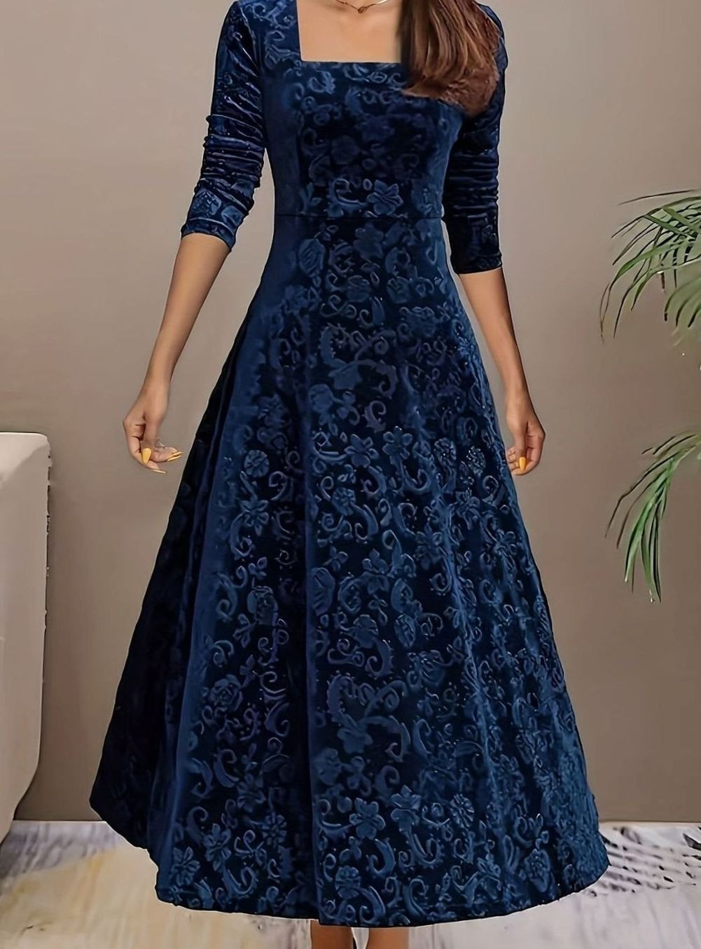 Sienna | Timeless Floral Embossed Velvet Dress A-Line Midi