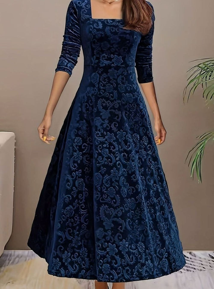 Sienna | Timeless Floral Embossed Velvet Dress A-Line Midi