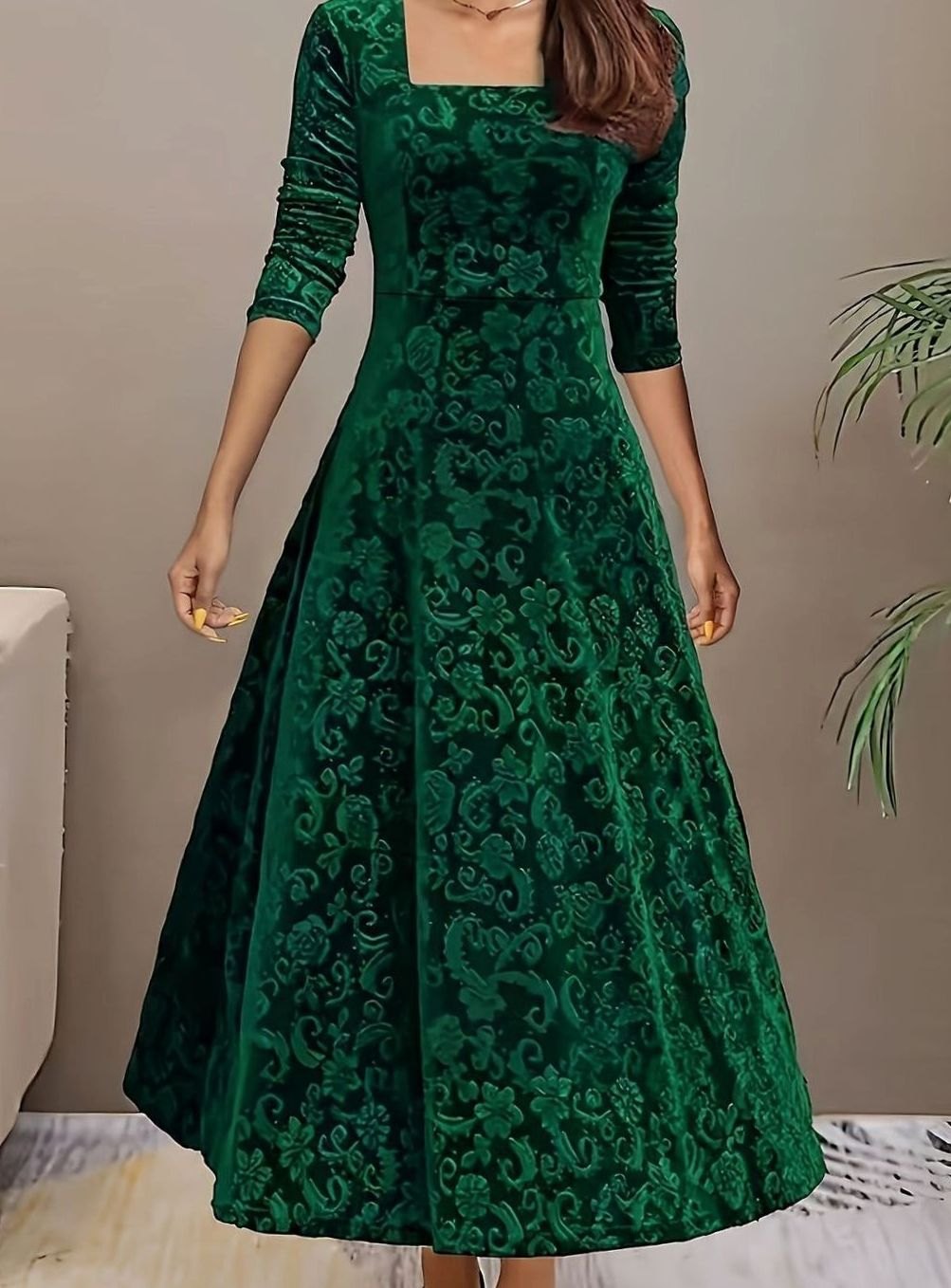 Sienna | Timeless Floral Embossed Velvet Dress A-Line Midi