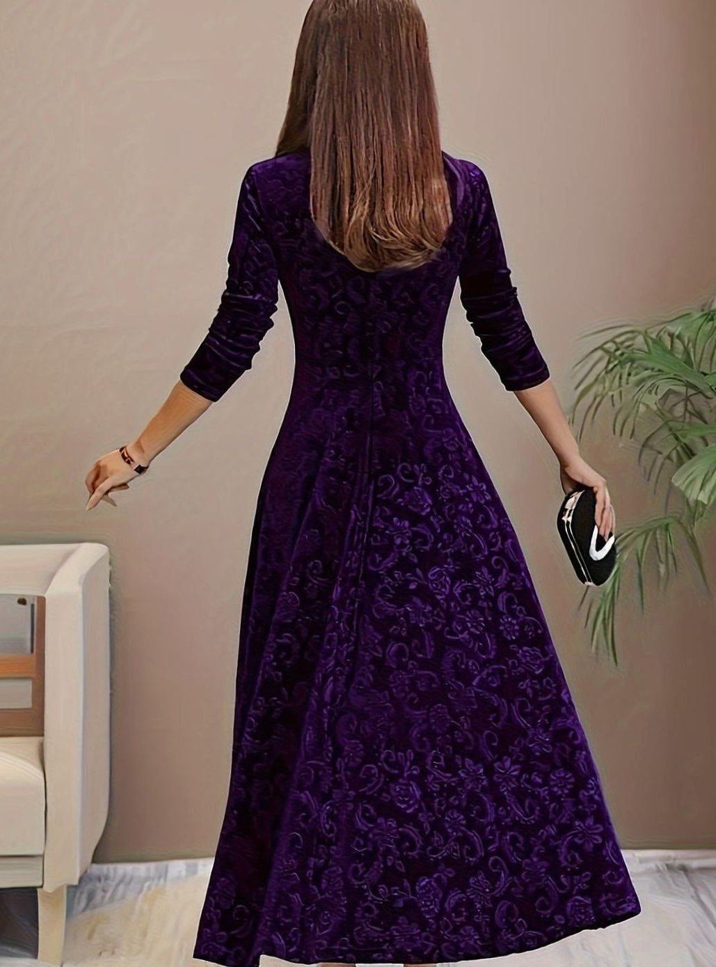 Sienna | Timeless Floral Embossed Velvet Dress A-Line Midi