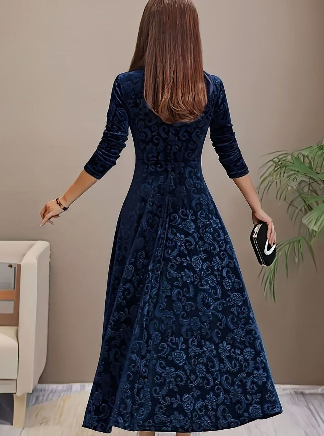 Sienna | Timeless Floral Embossed Velvet Dress A-Line Midi
