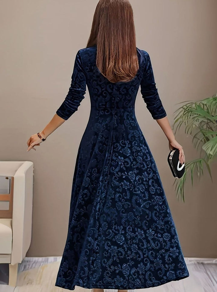 Sienna | Timeless Floral Embossed Velvet Dress A-Line Midi