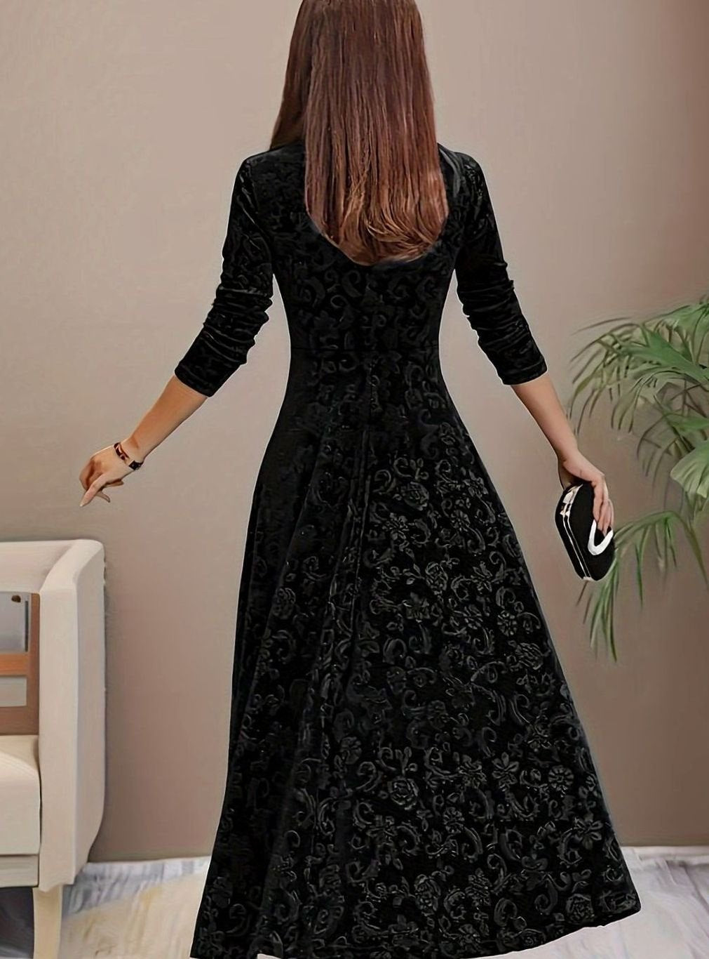 Sienna | Timeless Floral Embossed Velvet Dress A-Line Midi