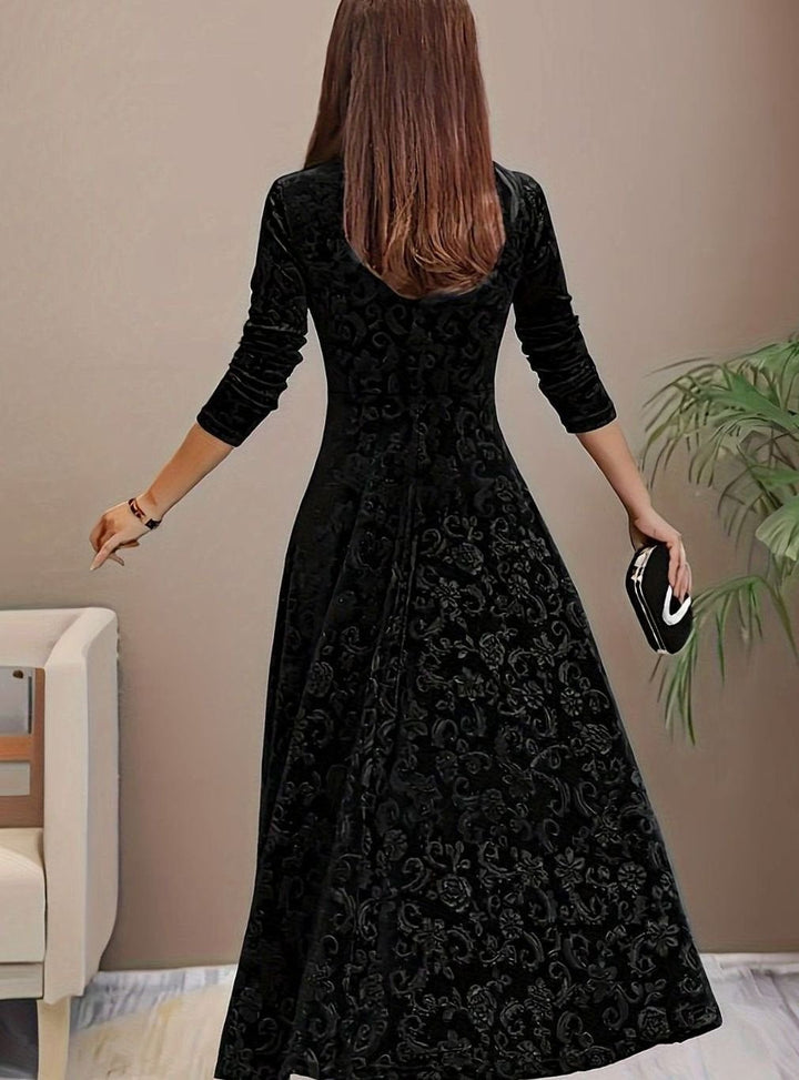 Sienna | Timeless Floral Embossed Velvet Dress A-Line Midi