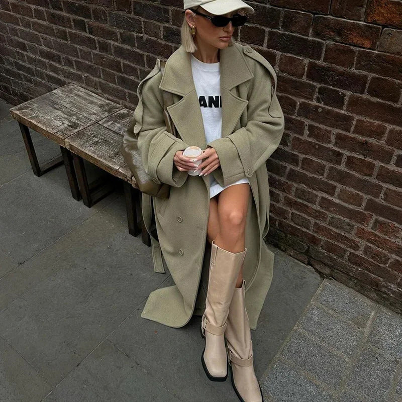 Sofia | Graceful Oversized Double-Breasted Belted Long Coat