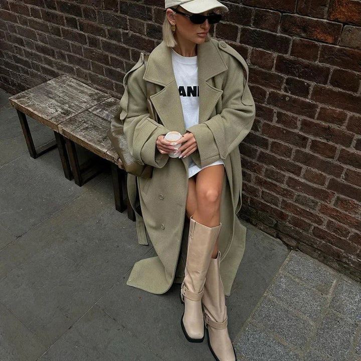 Sofia | Graceful Oversized Double-Breasted Belted Long Coat
