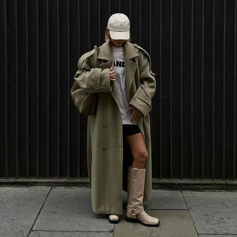 Sofia | Graceful Oversized Double-Breasted Belted Long Coat