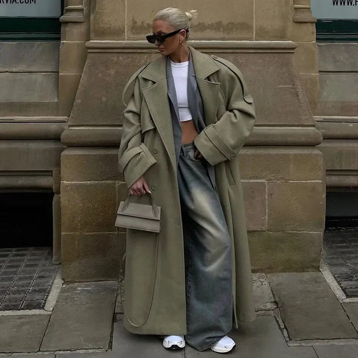 Sofia | Graceful Oversized Double-Breasted Belted Long Coat