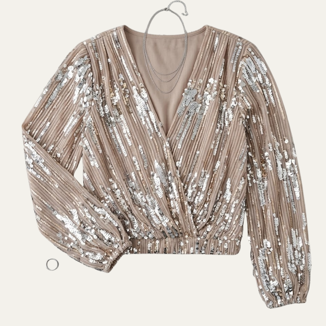 Sofia | Polished Sequin Wrap V Neck Party Top
