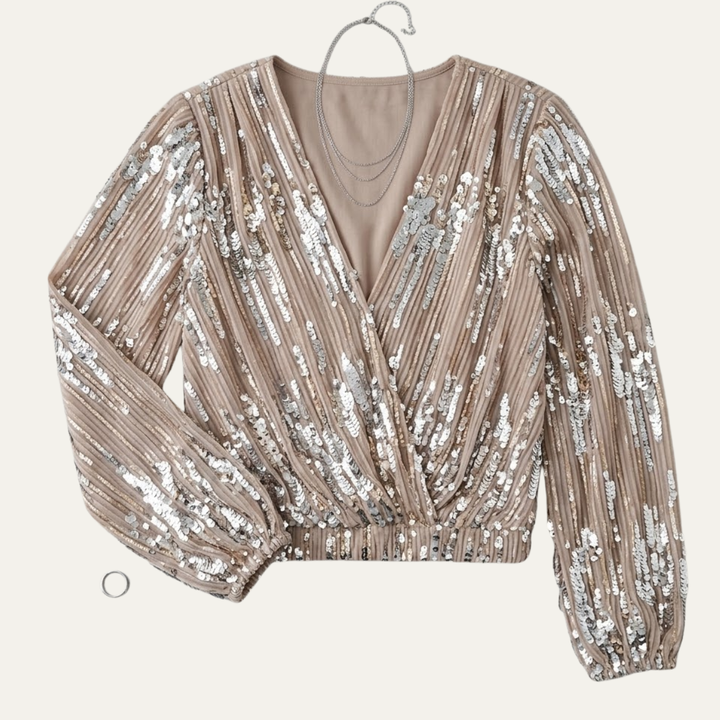 Sofia | Polished Sequin Wrap V Neck Party Top
