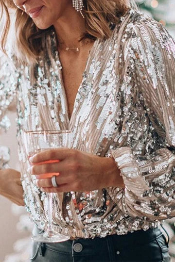 Sofia | Polished Sequin Wrap V Neck Party Top