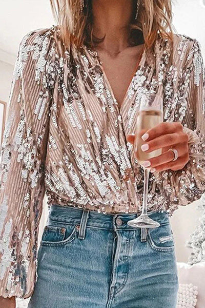 Sofia | Polished Sequin Wrap V Neck Party Top