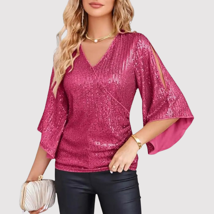 Sofia | Refined Sequin Wrap Party Top with Split Sleeves