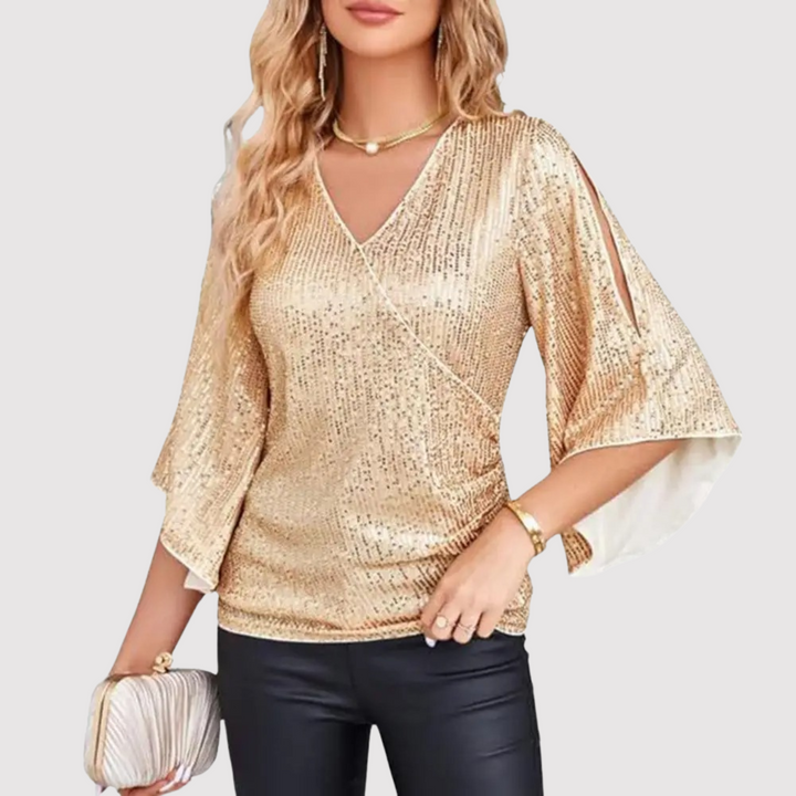 Sofia | Refined Sequin Wrap Party Top with Split Sleeves
