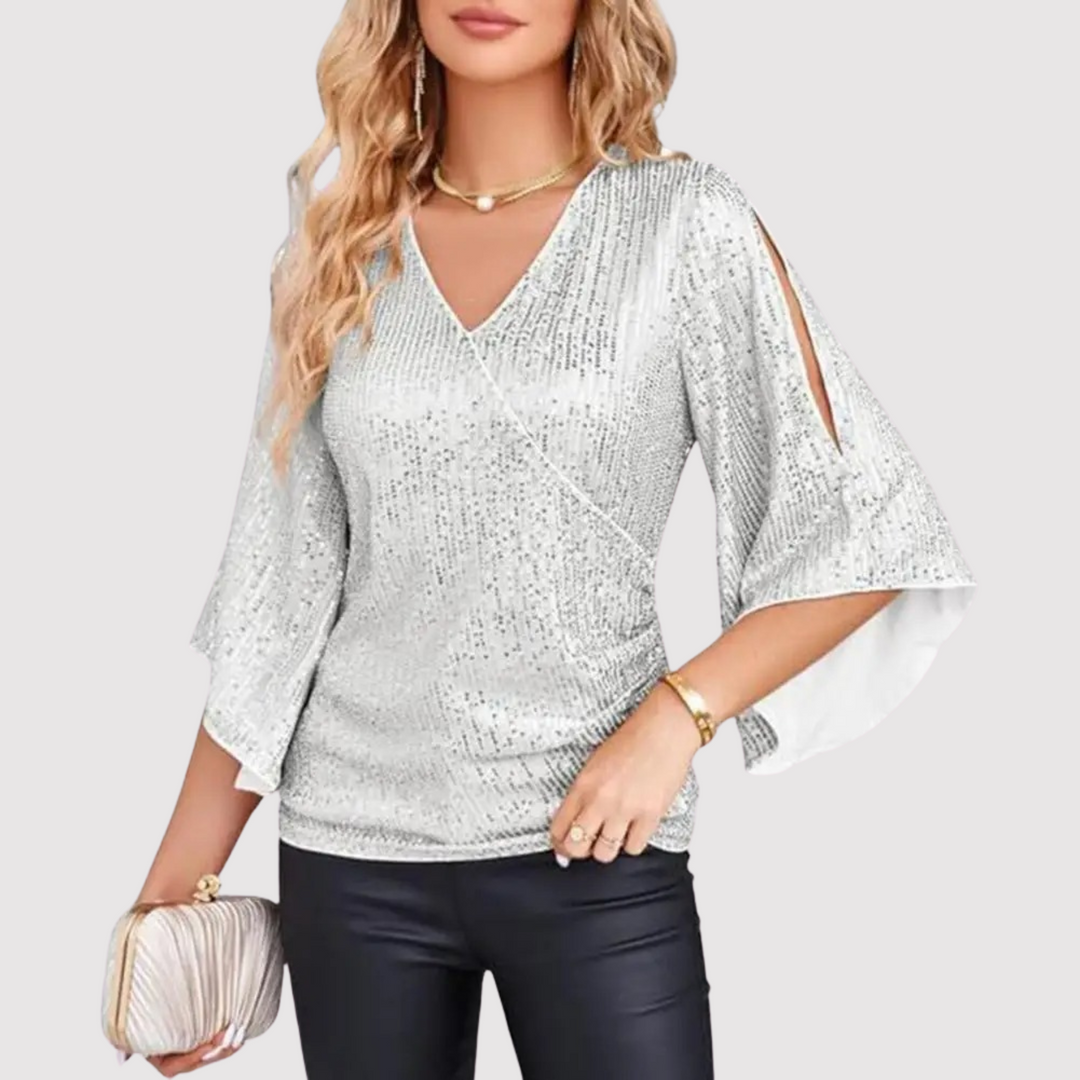 Sofia | Refined Sequin Wrap Party Top with Split Sleeves