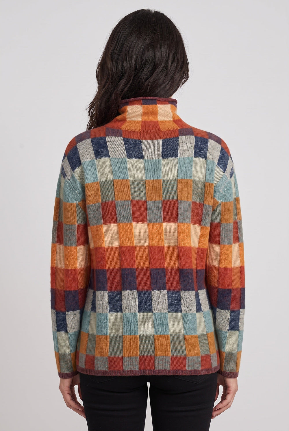 Sophia | Cosy Checked Roll Neck Womens Knit Jumper