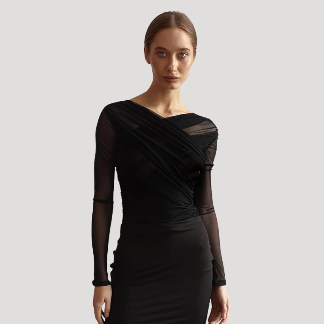 Sophia | Effortless Sheer Wrap Long-Sleeve Party Top