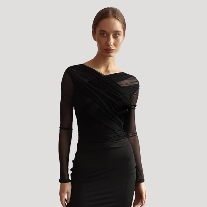 Sophia | Effortless Sheer Wrap Long-Sleeve Party Top
