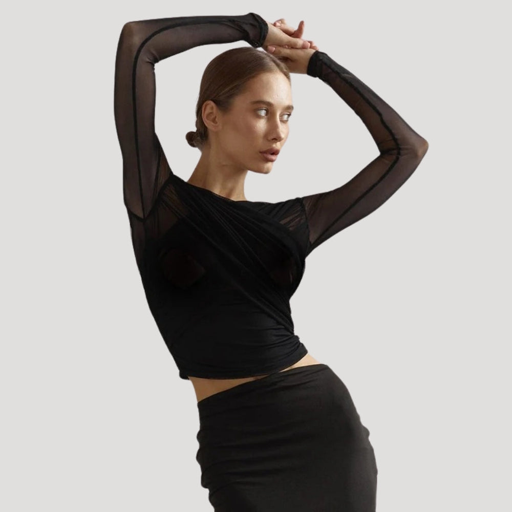 Sophia | Effortless Sheer Wrap Long-Sleeve Party Top