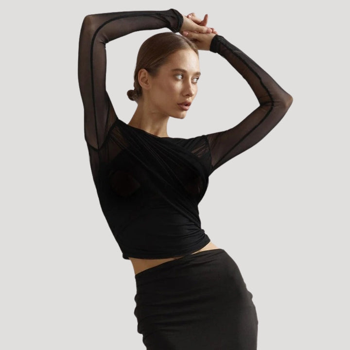 Sophia | Effortless Sheer Wrap Long-Sleeve Party Top
