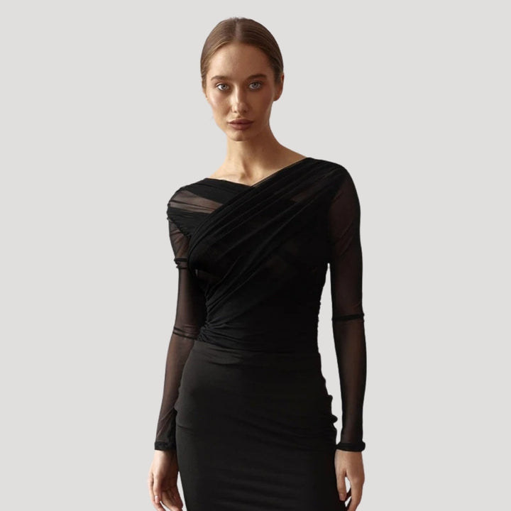 Sophia | Effortless Sheer Wrap Long-Sleeve Party Top