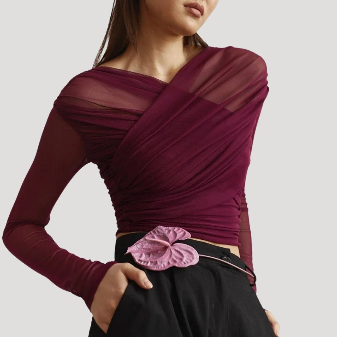 Sophia | Effortless Sheer Wrap Long-Sleeve Party Top