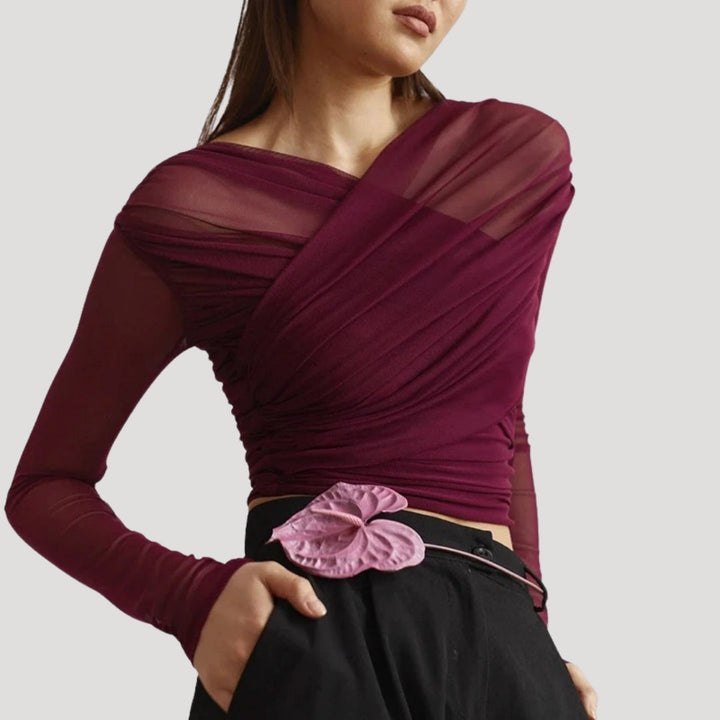 Sophia | Effortless Sheer Wrap Long-Sleeve Party Top