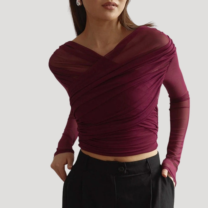 Sophia | Effortless Sheer Wrap Long-Sleeve Party Top
