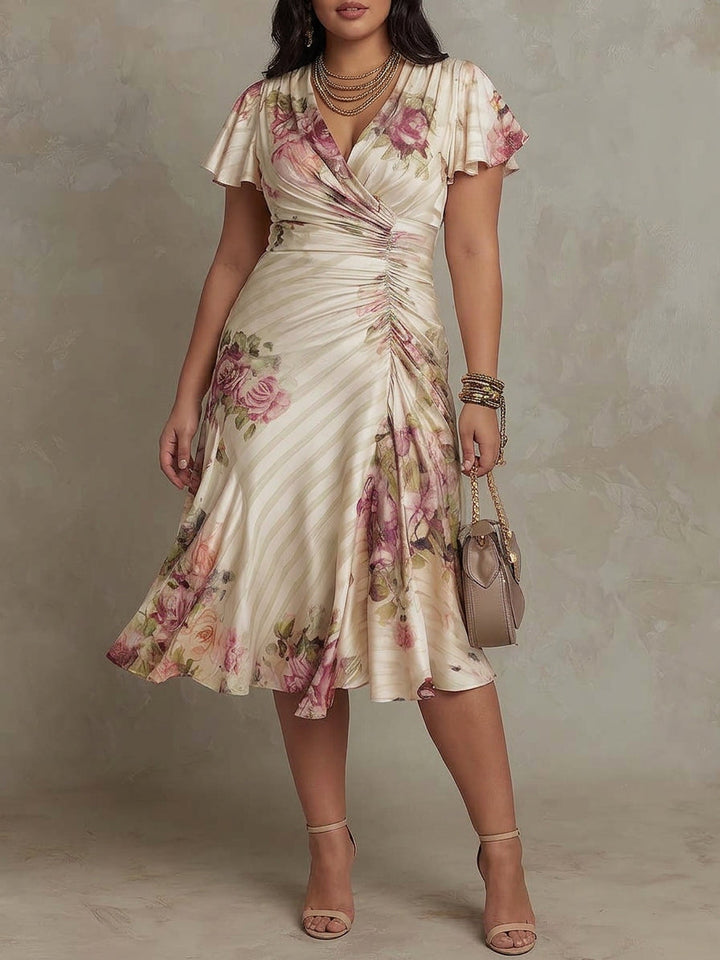 Sophie | Cosy Floral Wrap Midi Christmas Party Dress