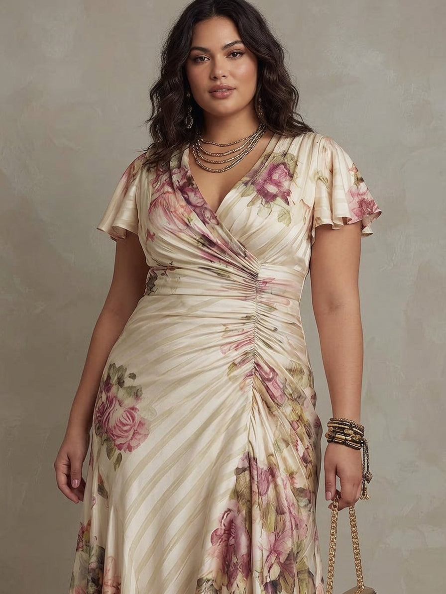 Sophie | Cosy Floral Wrap Midi Christmas Party Dress