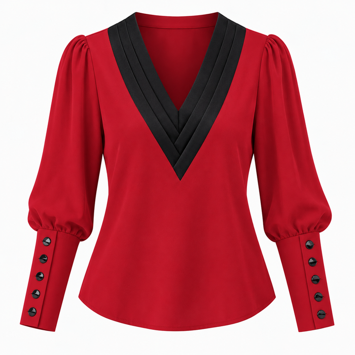 Sophie | Elegant Contrast V-Neck Party Top with Statement Sleeves