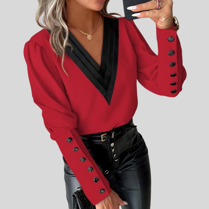 Sophie | Elegant Contrast V-Neck Party Top with Statement Sleeves