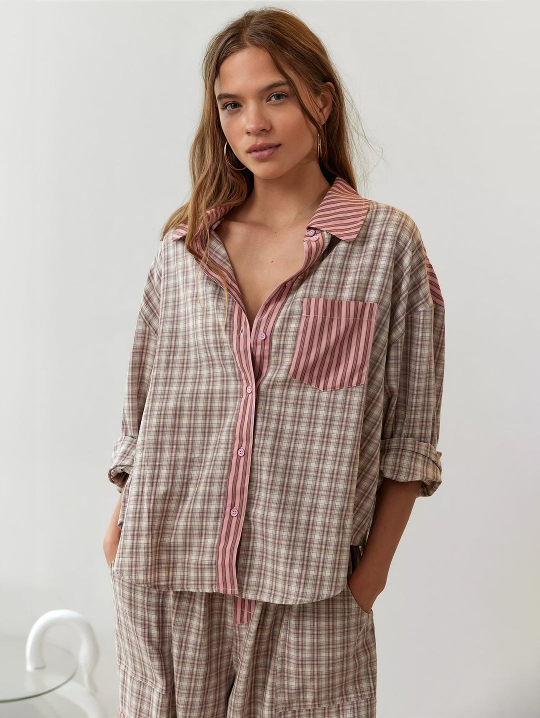 Sophie | Relaxed Striped Pyjama Set with Contrast Check Trim