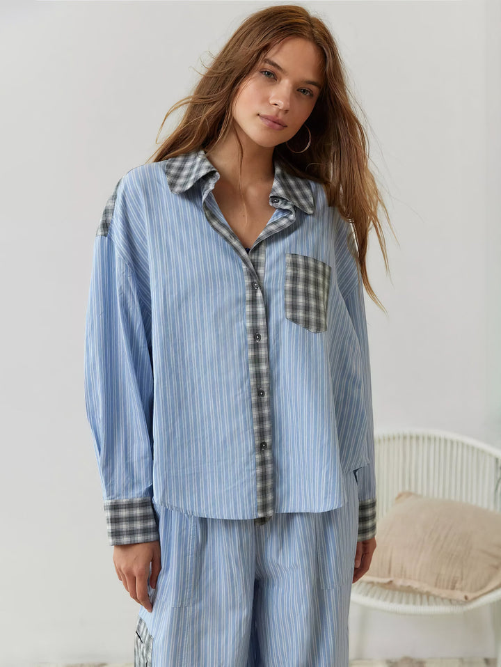Sophie | Relaxed Striped Pyjama Set with Contrast Check Trim