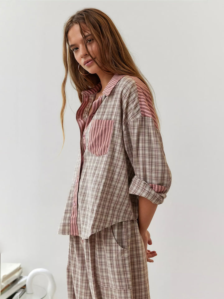 Sophie | Relaxed Striped Pyjama Set with Contrast Check Trim