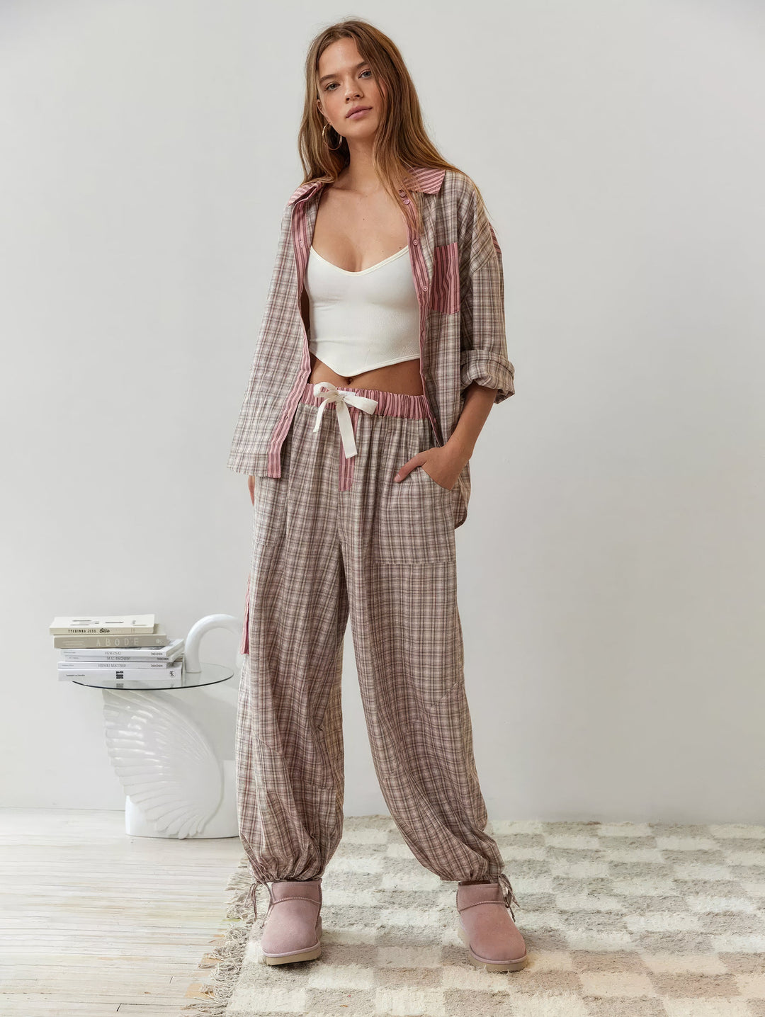 Sophie | Relaxed Striped Pyjama Set with Contrast Check Trim