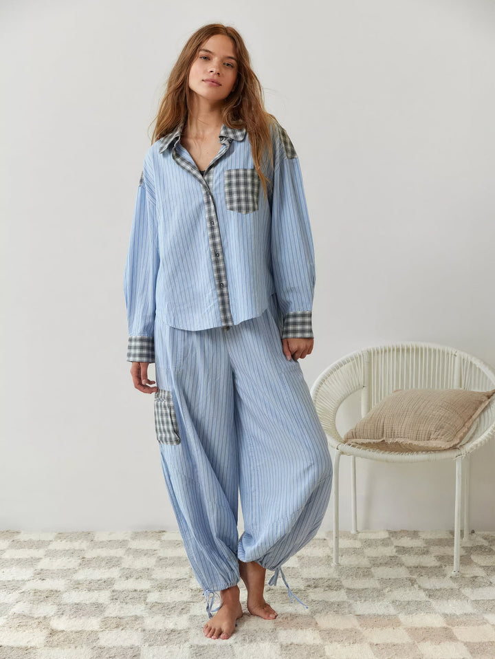 Sophie | Relaxed Striped Pyjama Set with Contrast Check Trim