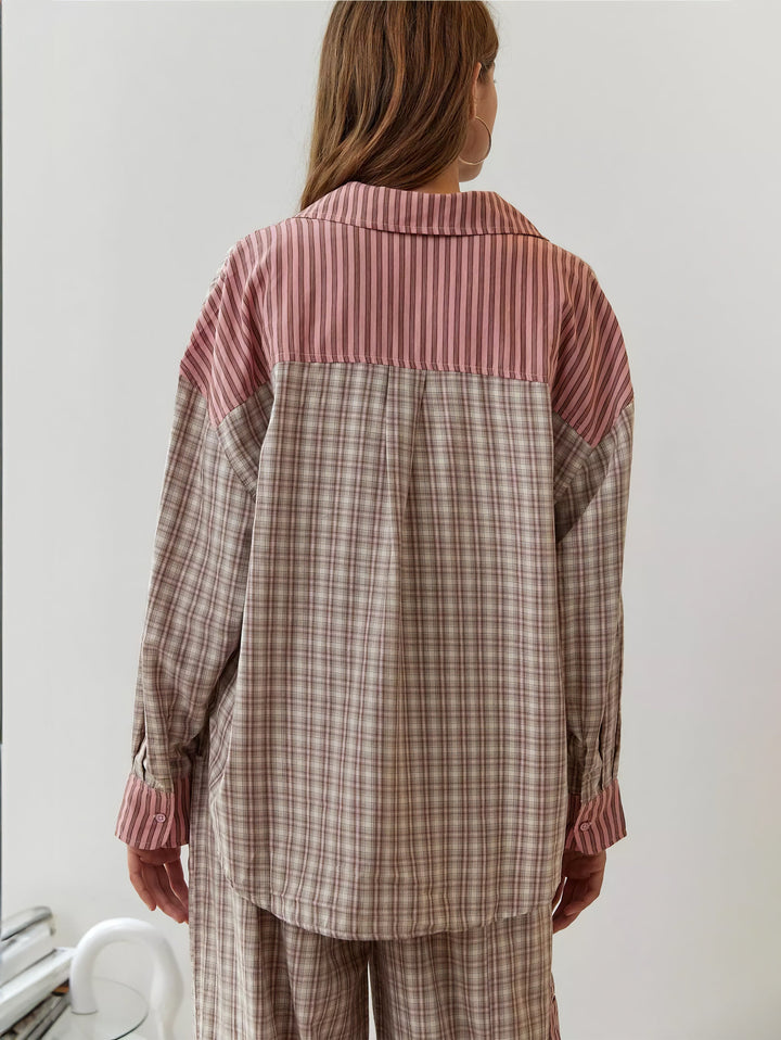 Sophie | Relaxed Striped Pyjama Set with Contrast Check Trim