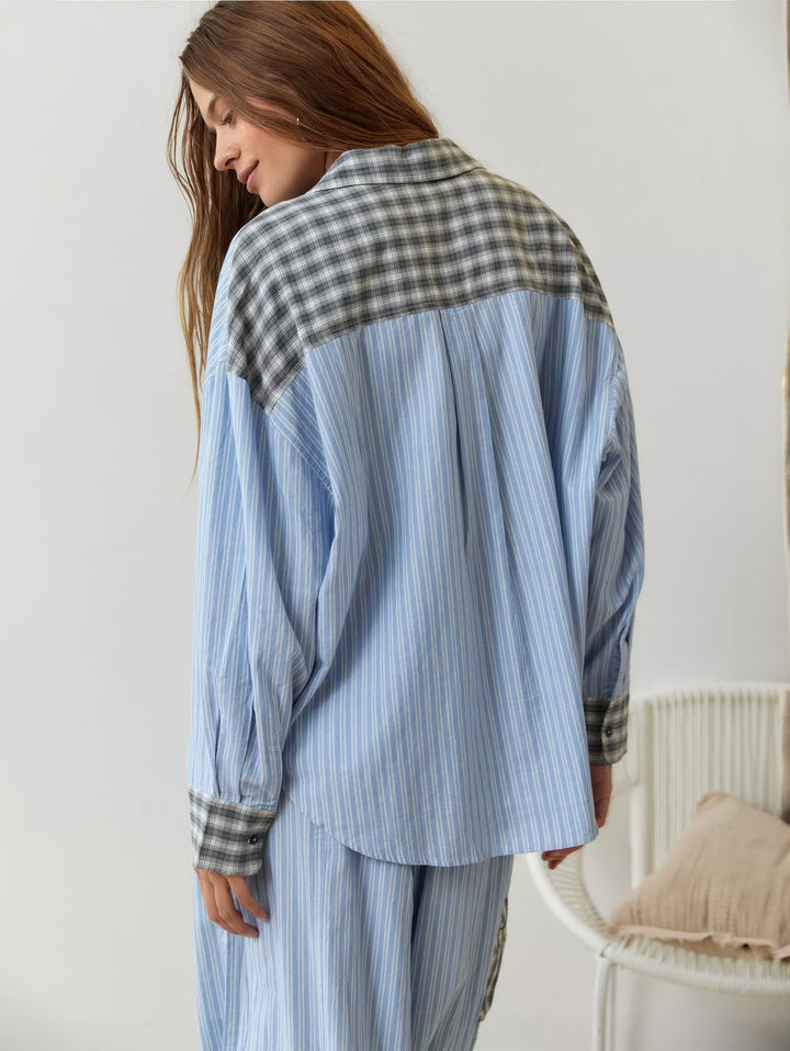 Sophie | Relaxed Striped Pyjama Set with Contrast Check Trim