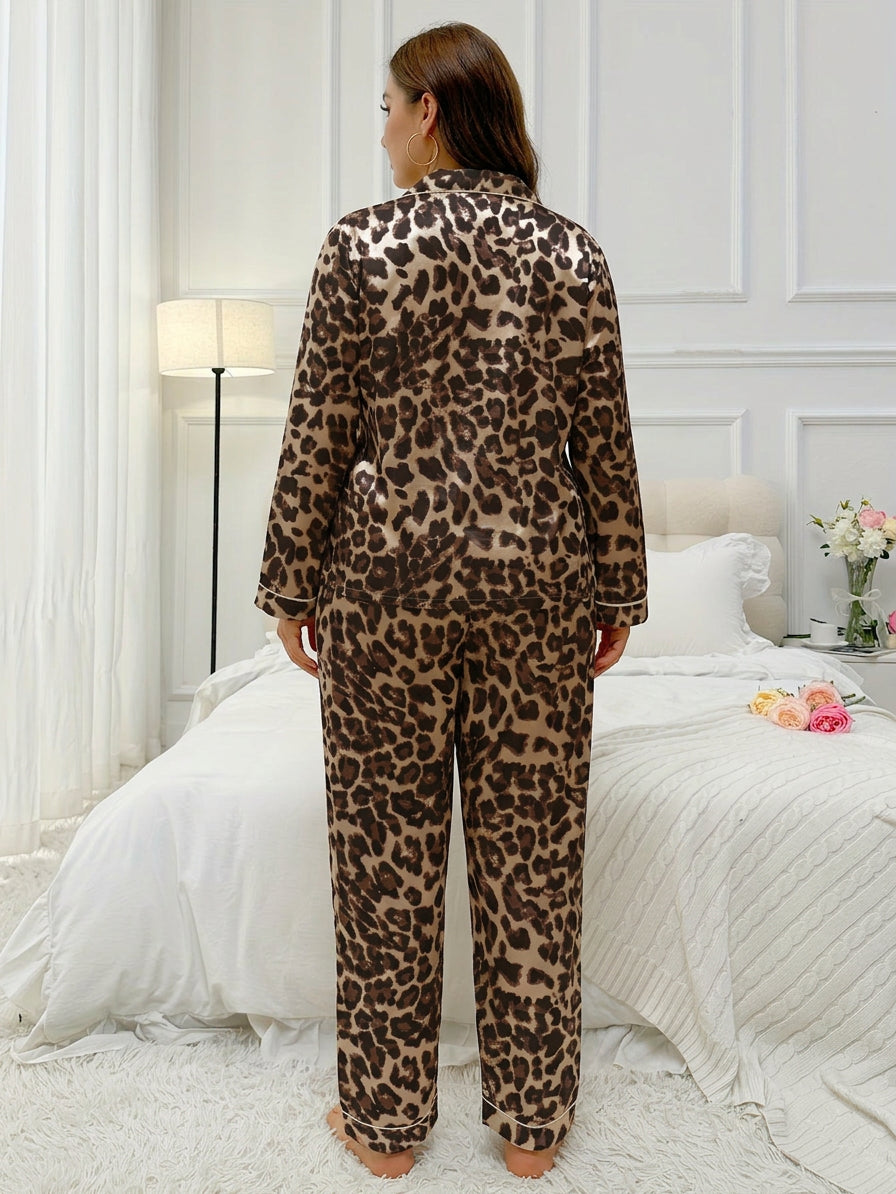 Thea | Classic Collared Leopard Print Pyjamas Set