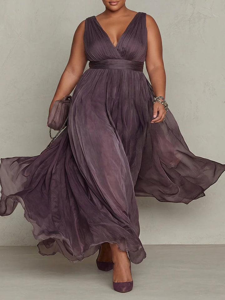 Thea | Effortless Lace-Trim Ombre Maxi Christmas Dress