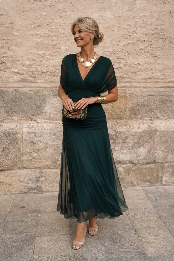 Thea | Effortless Wrap Pleated Maxi Christmas Dress