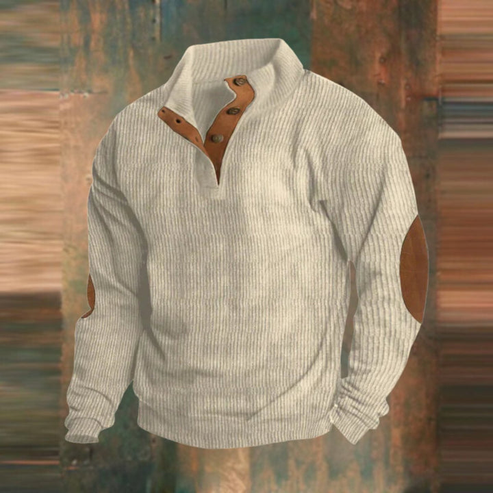 Theodore | Cosy Ribbed Quarter-Zip Mens Jumper with Elbow Patches