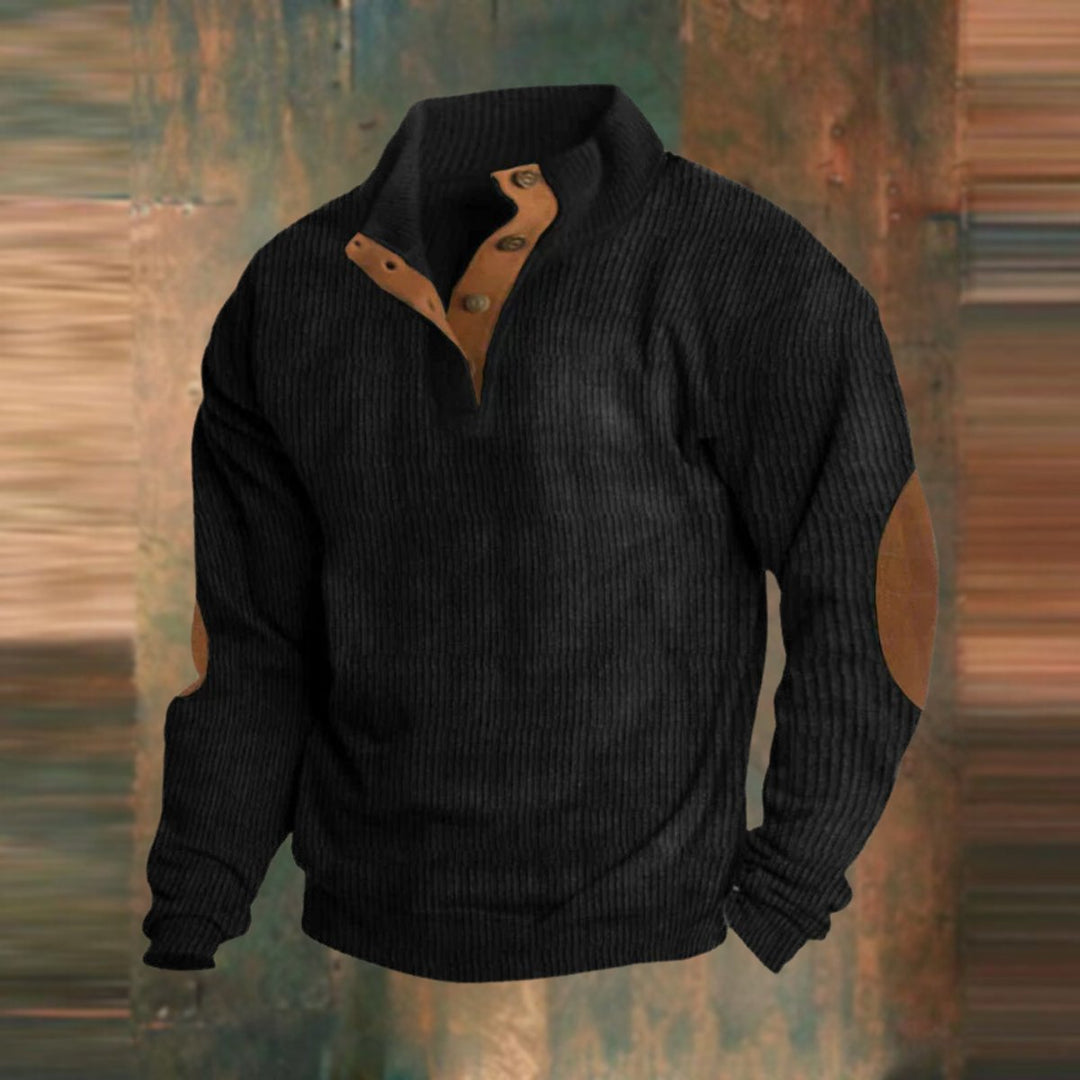 Theodore | Cosy Ribbed Quarter-Zip Mens Jumper with Elbow Patches