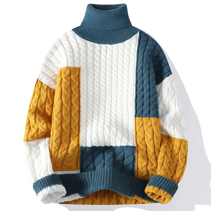 Theodore | Patchwork Roll Neck Mens Knit Jumper