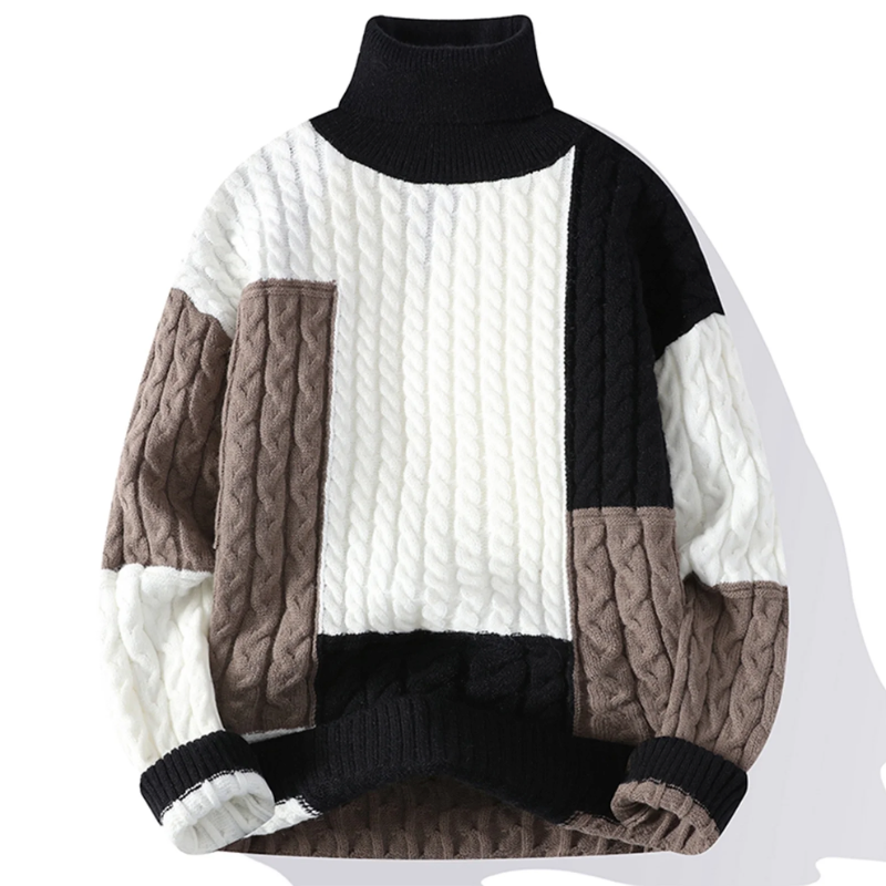Theodore | Patchwork Roll Neck Mens Knit Jumper