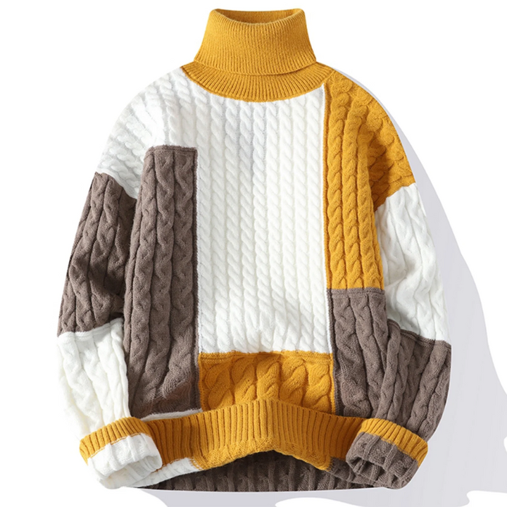 Theodore | Patchwork Roll Neck Mens Knit Jumper